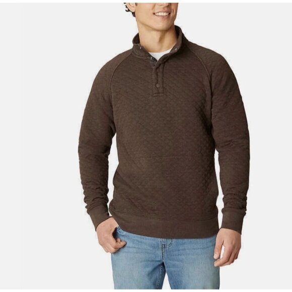 NEW Eddie Bauer Men's L Quilted Quarter Snap Pullover Brown Sweatshirt mock neck - Picture 1 of 10